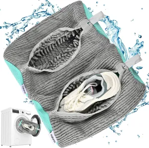 Shoe Bag for Washing Machine, Sneaker Cleaning Bag 2 PCS Set Grey, Fluffy Fiber Inside, Large Size Shoe Washing Machine Bag, 360 Laundry Bag for Tennis Gym Running Trainers Hiking