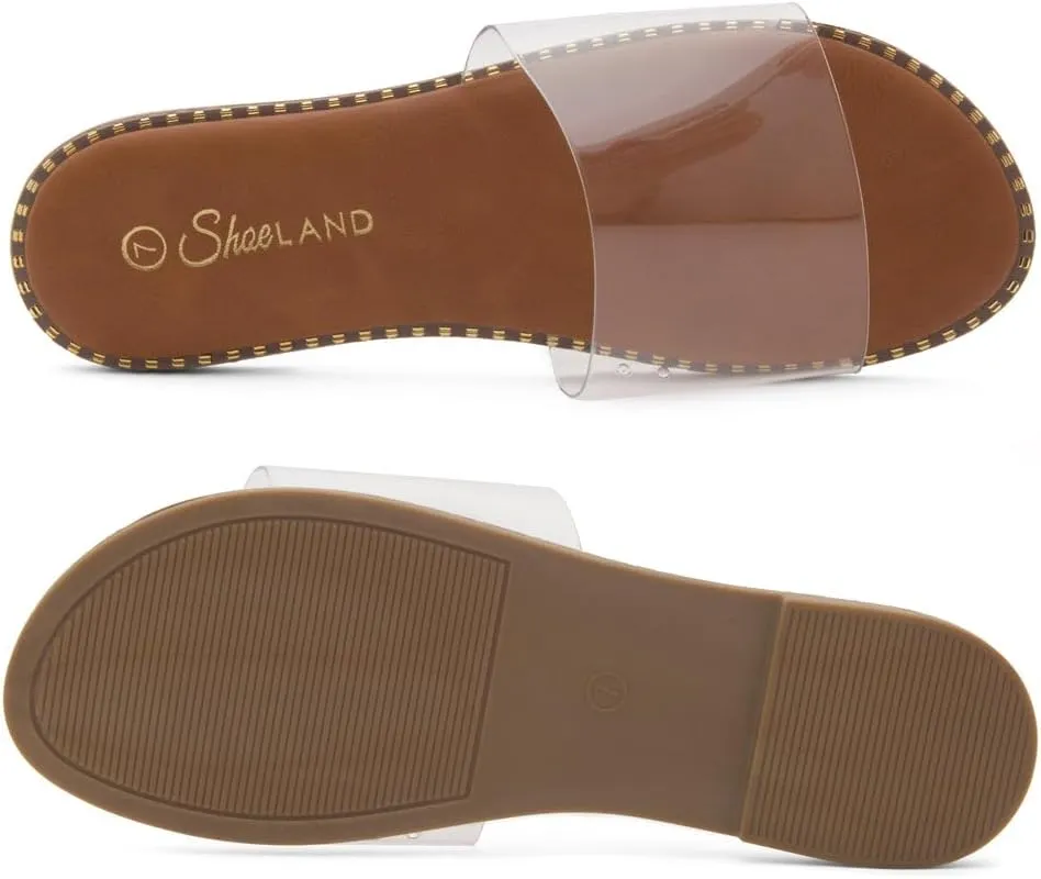 Shoe Land Carlena Women's Flat Sandals, Open Toe Single Band Fashion Slides – Comfortable Casual Slip-On Slippers with Cushioned Footbed for Summer and Daily Wear