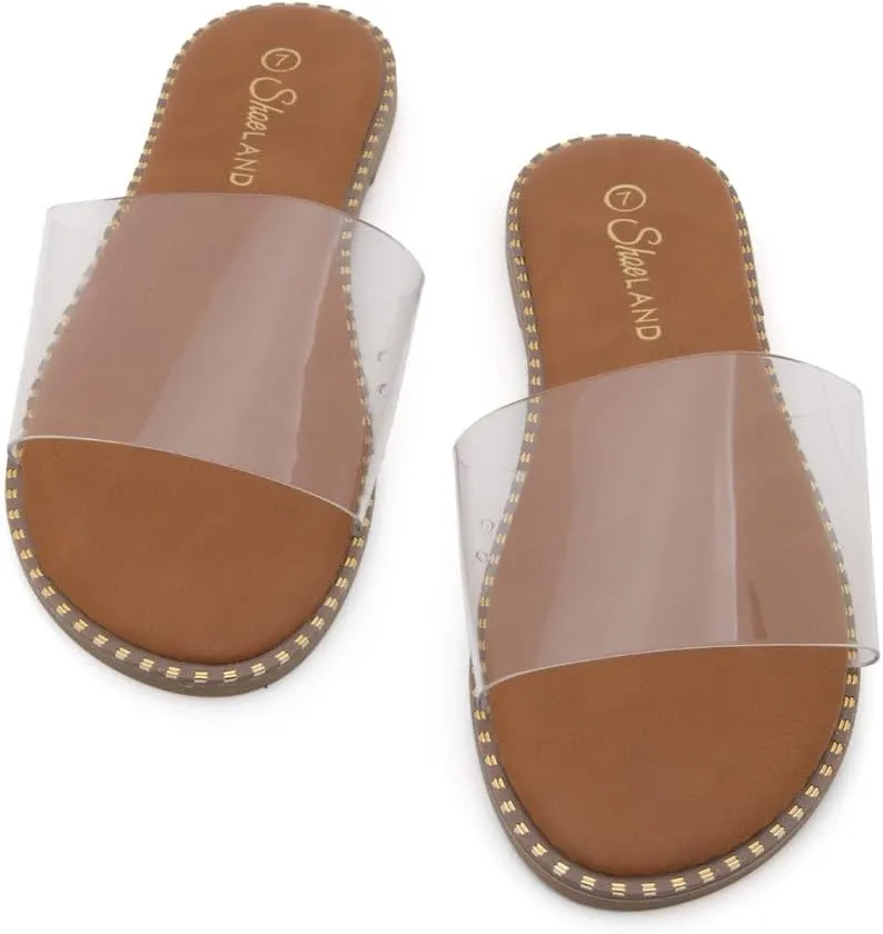 Shoe Land Carlena Women's Flat Sandals, Open Toe Single Band Fashion Slides – Comfortable Casual Slip-On Slippers with Cushioned Footbed for Summer and Daily Wear
