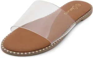 Shoe Land Carlena Women's Flat Sandals, Open Toe Single Band Fashion Slides – Comfortable Casual Slip-On Slippers with Cushioned Footbed for Summer and Daily Wear