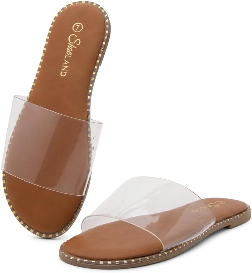 Shoe Land Carlena Women's Flat Sandals, Open Toe Single Band Fashion Slides – Comfortable Casual Slip-On Slippers with Cushioned Footbed for Summer and Daily Wear