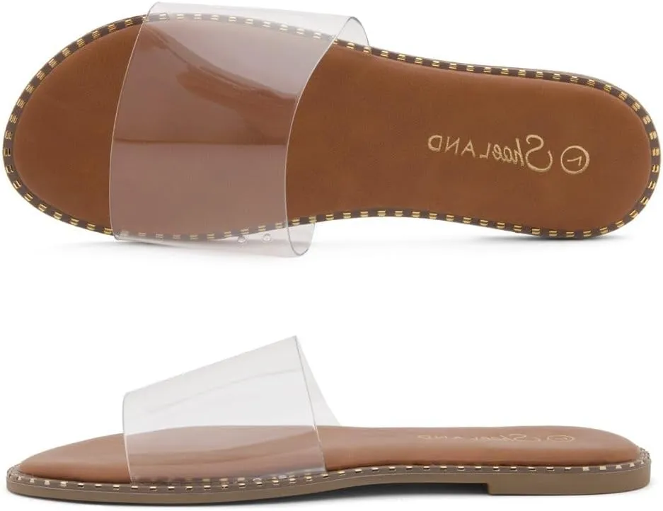 Shoe Land Carlena Women's Flat Sandals, Open Toe Single Band Fashion Slides – Comfortable Casual Slip-On Slippers with Cushioned Footbed for Summer and Daily Wear