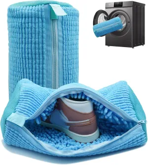 Shoe washing machine bag, Laundry shoe bag for washer and dryer, Reusable Zipper Plush Sneaker Washing Machine Bag for Shoes, Gym, Tennis, Sports Delicate Blue 2 pc