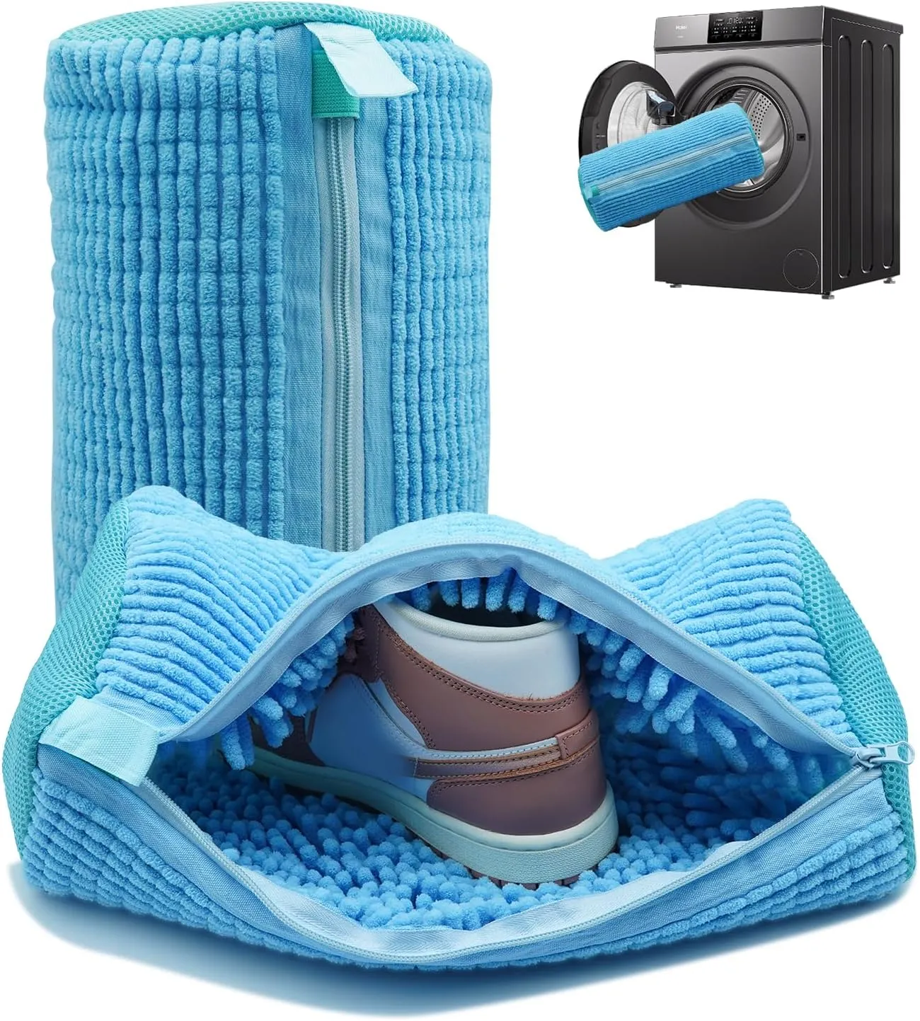 Shoe washing machine bag, Laundry shoe bag for washer and dryer, Reusable Zipper Plush Sneaker Washing Machine Bag for Shoes, Gym, Tennis, Sports Delicate Blue 2 pc