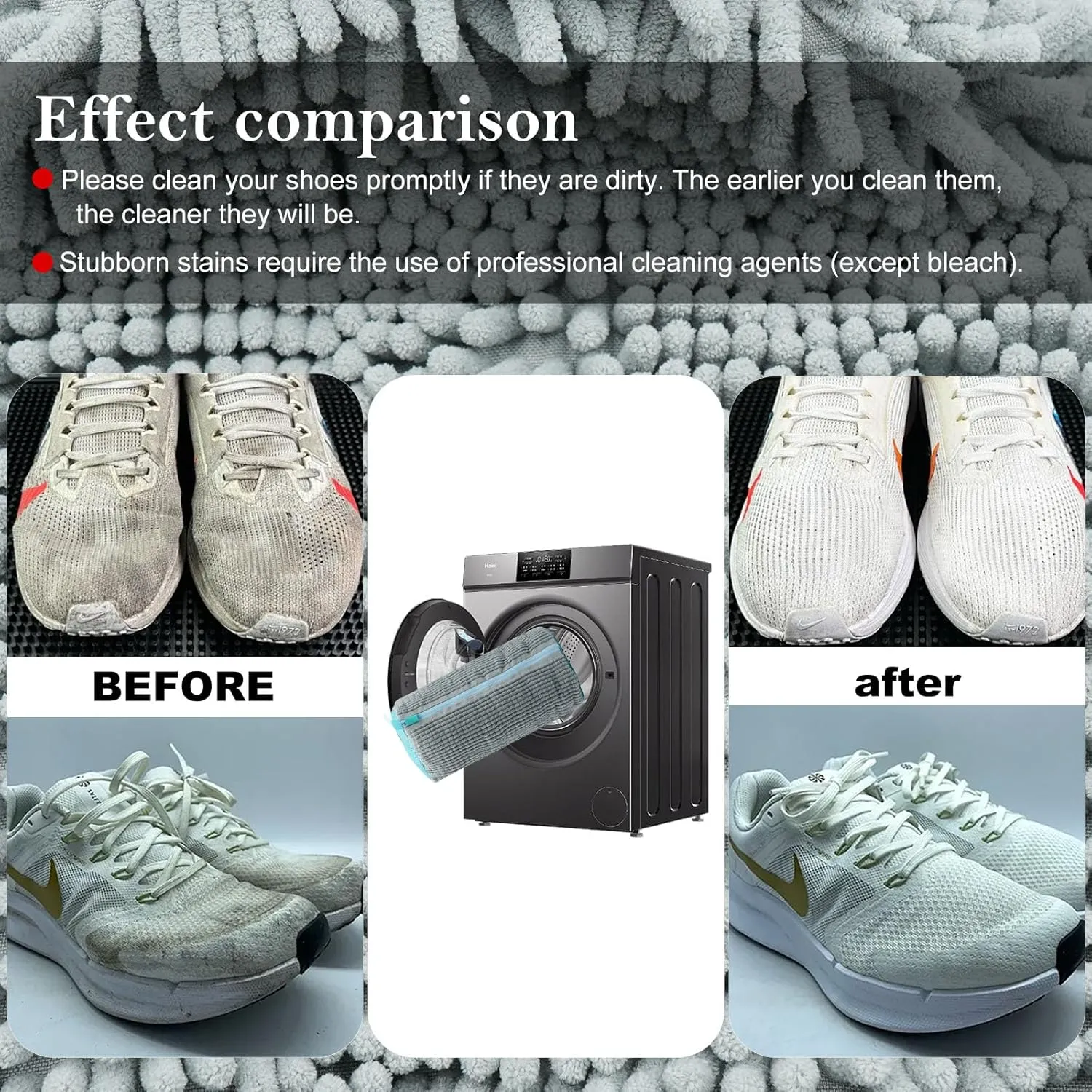 Shoe washing machine bag, laundry shoe bag for washer and dryer, Reusable Zipper Plush Sneaker Washing Machine Bag for Shoes, Gym,Tennis Shoes, Sports Delicate Gray 2pc