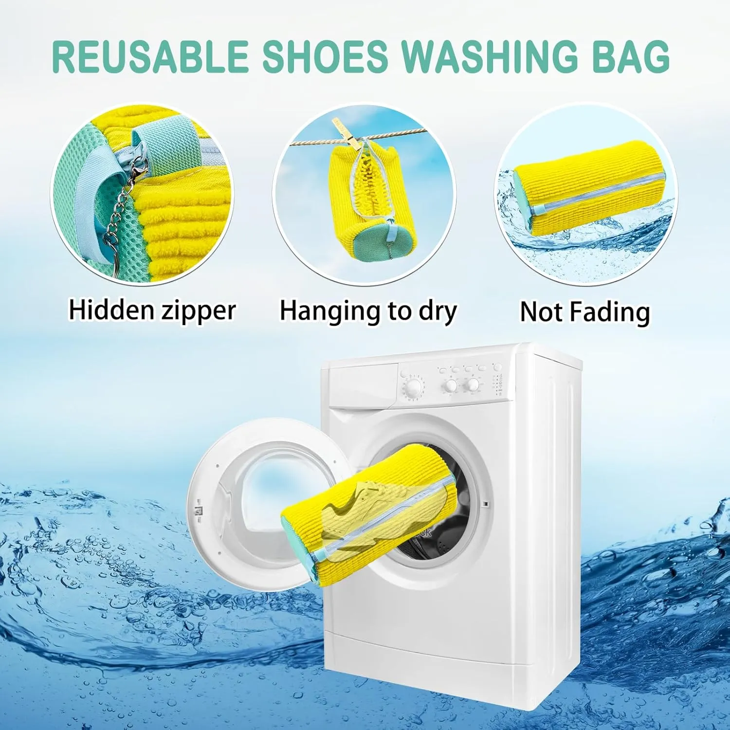 Shoe Washing Machine Bag, Shoe Washing Bag for Sneakers, Reusable Laundry Shoe Bag for Washer and Dryer, Yellow-A 2Pcs