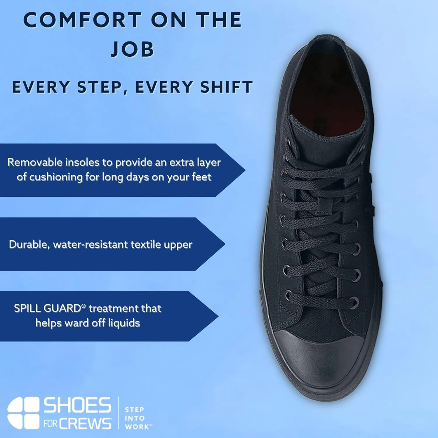 Shoes for Crews Pembroke, Men's, Women's, Unisex Slip Resistant Work Shoes, Water Resistant Sneakers, Black Canvas or Leather