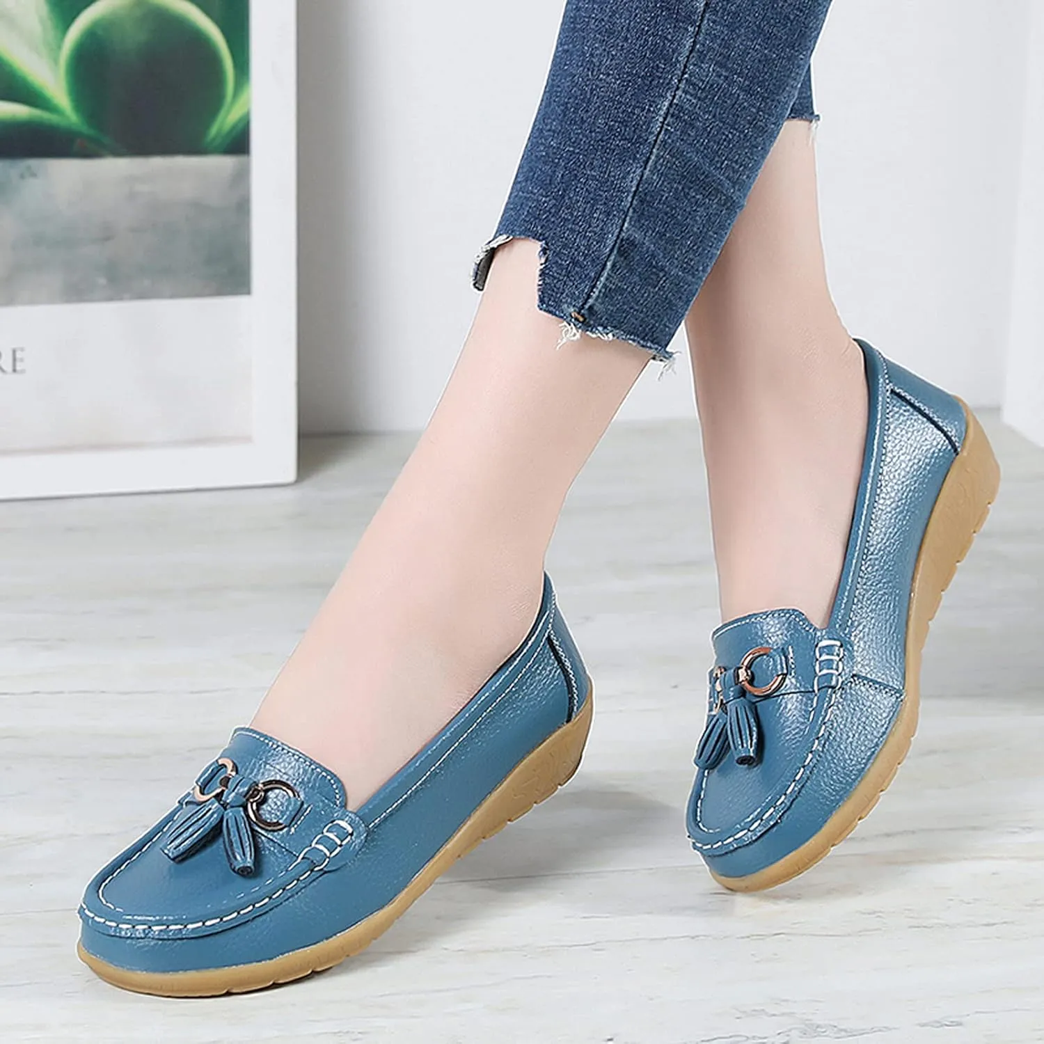 Shoes Loafers for Women Classic Leather Loafers Casual Slip-On Boat Shoes ComfortWalking Moccasins Soft Sole Shoes