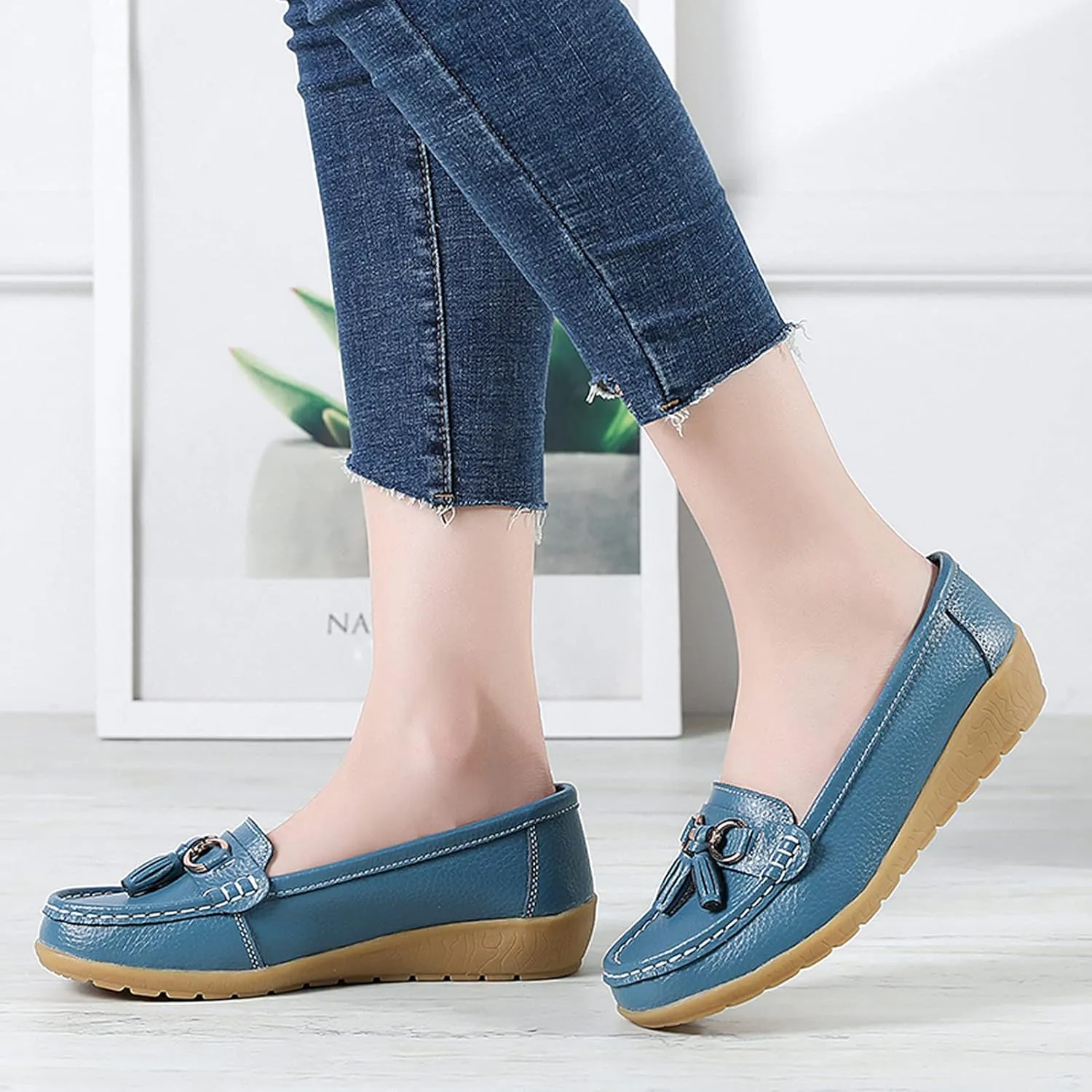 Shoes Loafers for Women Classic Leather Loafers Casual Slip-On Boat Shoes ComfortWalking Moccasins Soft Sole Shoes