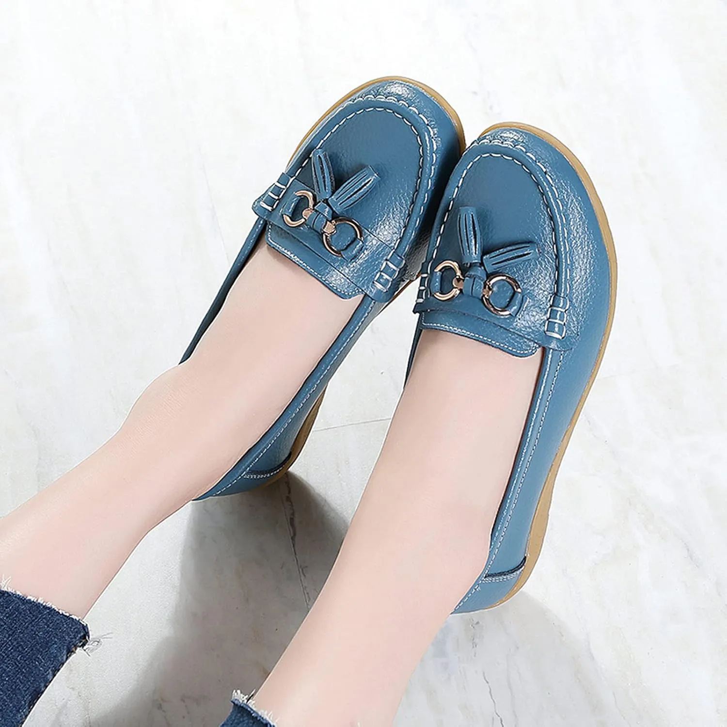 Shoes Loafers for Women Classic Leather Loafers Casual Slip-On Boat Shoes ComfortWalking Moccasins Soft Sole Shoes