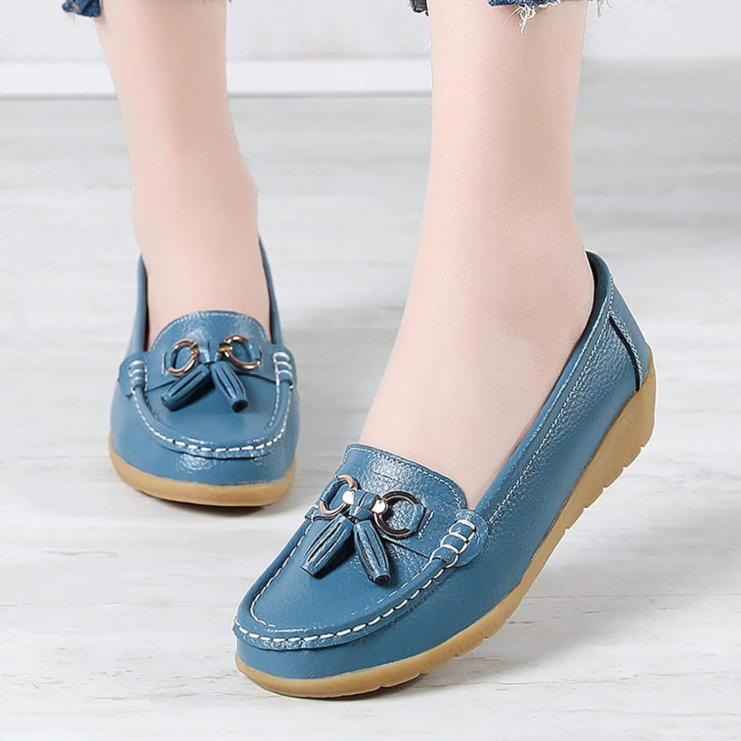 Shoes Loafers for Women Classic Leather Loafers Casual Slip-On Boat Shoes ComfortWalking Moccasins Soft Sole Shoes