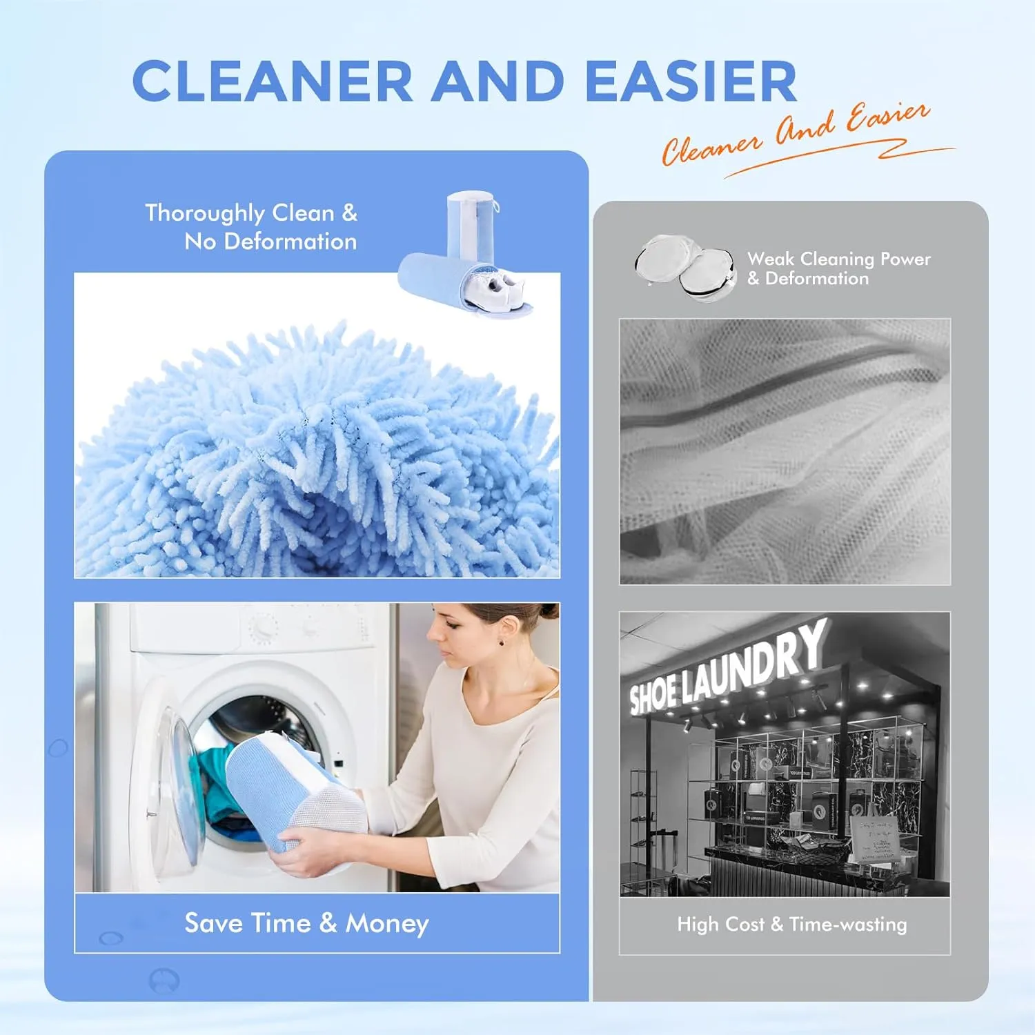 Shoes Washing Machine Bag, Laundry Bag Plush Fibers Reusable Sneaker Tennis Shoe Mesh Laundry Bags, Shoe Washing Bag for Washer and Dryer, Blue 2Pcs