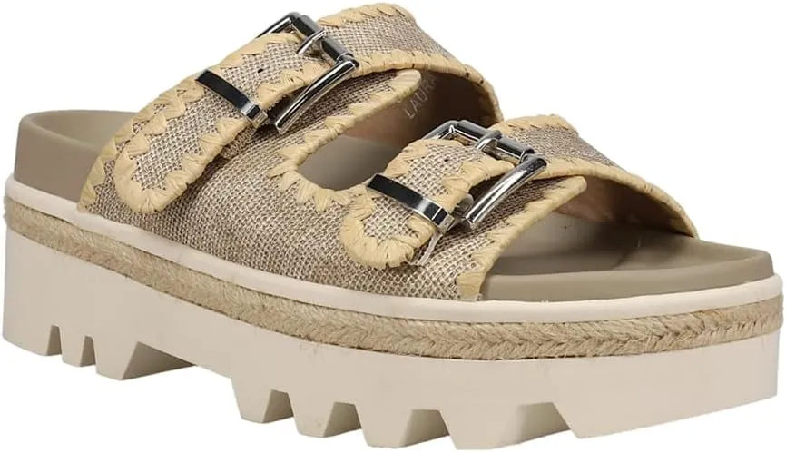 Shu Shop Womens Laura Espadrille Platform Casual Sandals Casual Low Heel 1-2" - Beige, Gold