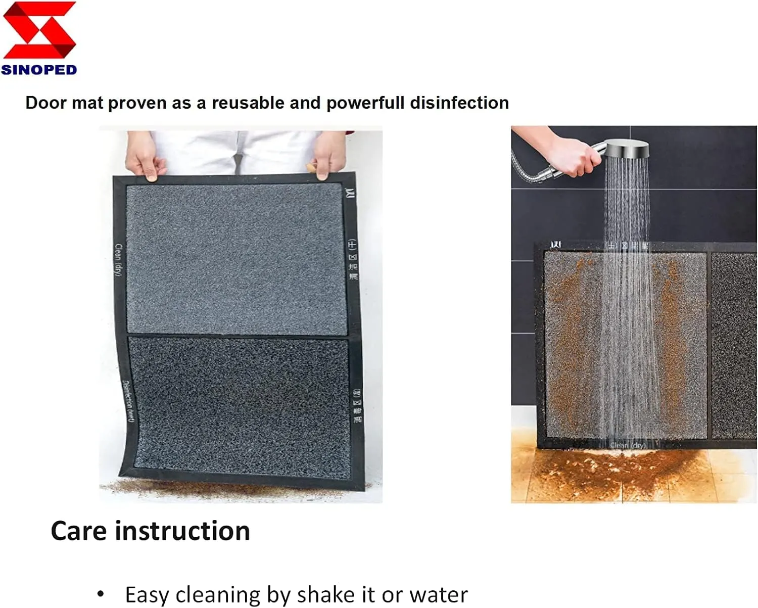 SINOPED 17.7 * 31.5 inch Doormat with Dry and Wet Area for dedusting,disinfecting Entrance Mat Outdoor Lab School Hospital (Grey, 17.7 * 31.5inch)