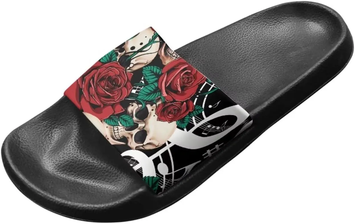 Skull Sandals Women Non-Slip Single Band Slide Sandals Non-Slip Soft Sole Flat Slippers For Indoor Outdoor