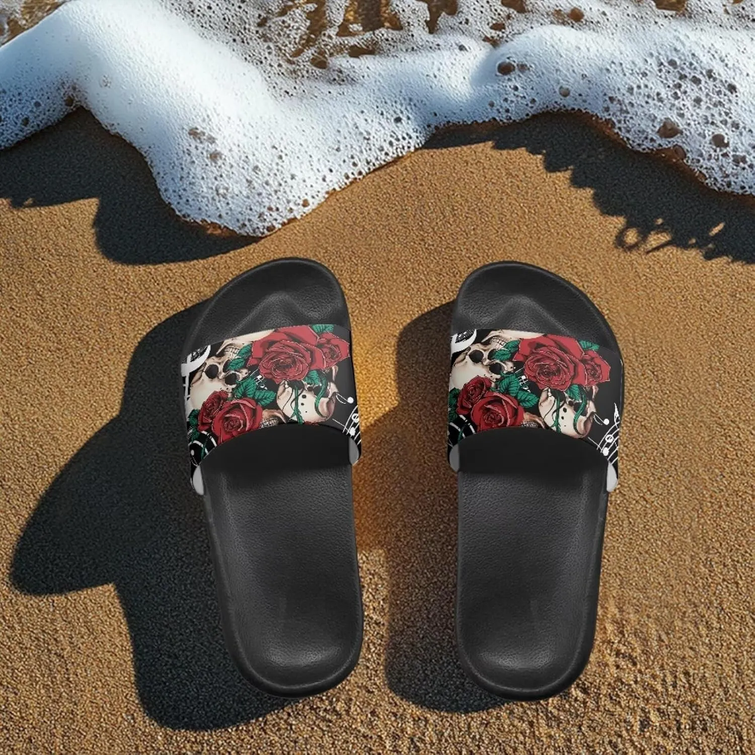 Skull Sandals Women Non-Slip Single Band Slide Sandals Non-Slip Soft Sole Flat Slippers For Indoor Outdoor