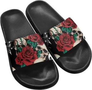 Skull Sandals Women Non-Slip Single Band Slide Sandals Non-Slip Soft Sole Flat Slippers For Indoor Outdoor