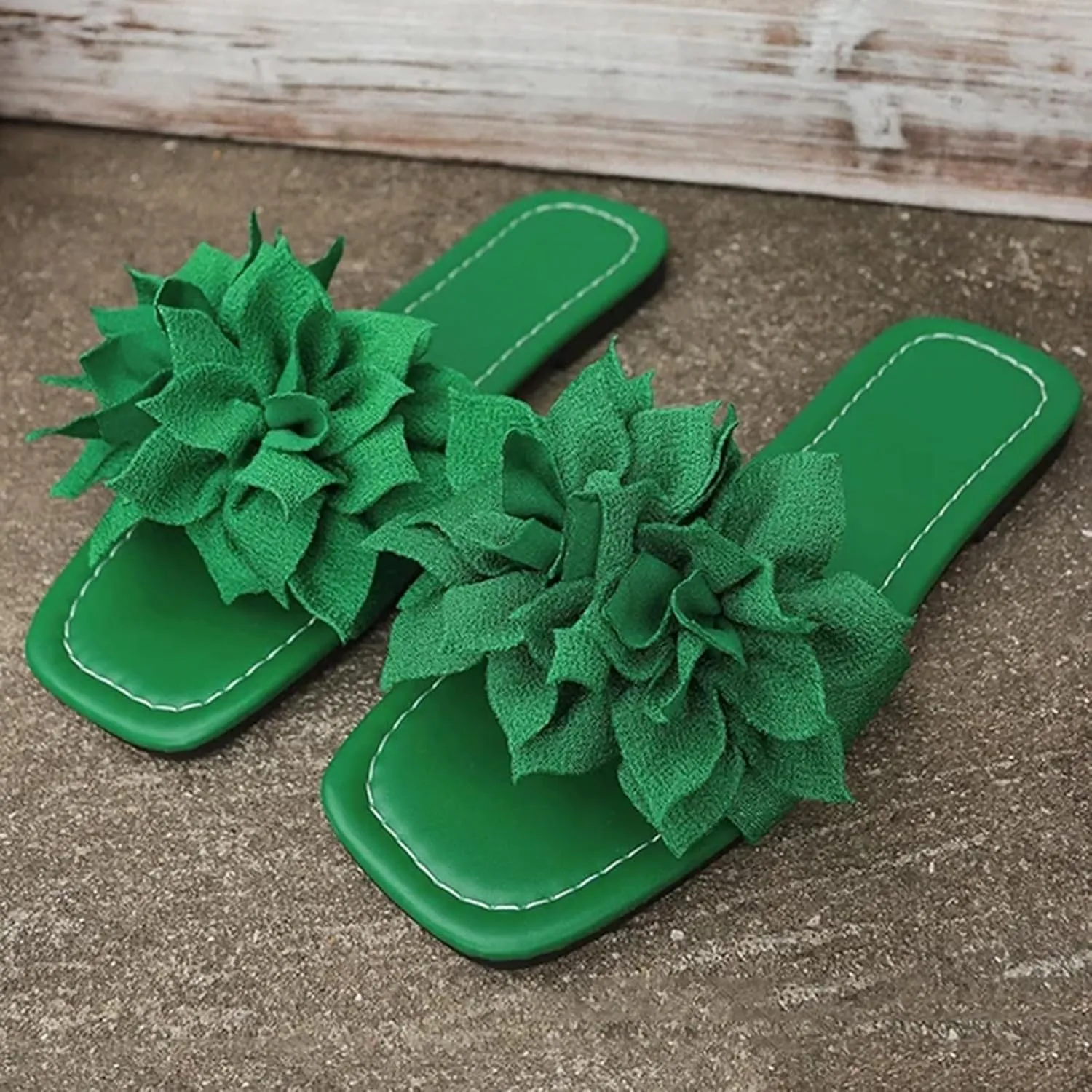 Slides Sandals Women Footwear Women's Summer Flat Casual Fashion Slippers Floral Embellishments One Line Beach Slippers