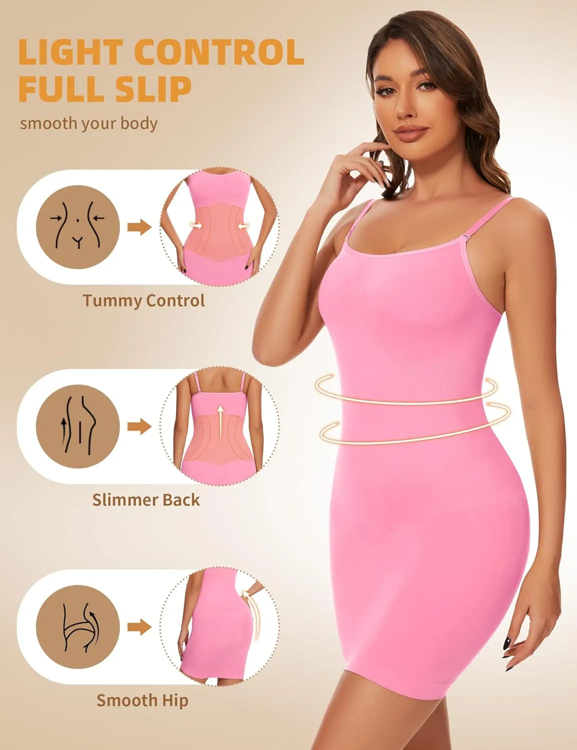 SLIMBELLE Shapewear Dress Slip for Women Tummy Control Adjustable Spaghetti Full Slip Seamless Body Shaper for Under Dresses