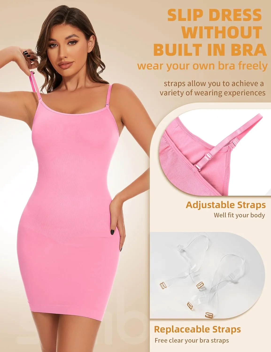 SLIMBELLE Shapewear Dress Slip for Women Tummy Control Adjustable Spaghetti Full Slip Seamless Body Shaper for Under Dresses