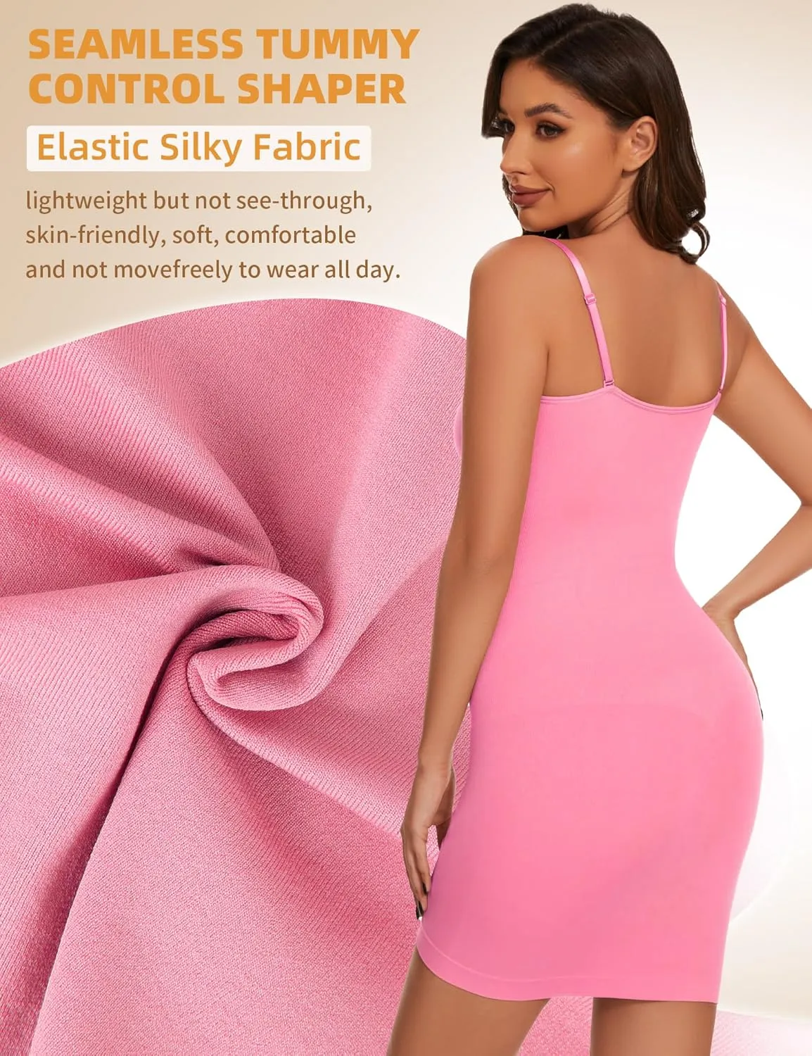 SLIMBELLE Shapewear Dress Slip for Women Tummy Control Adjustable Spaghetti Full Slip Seamless Body Shaper for Under Dresses