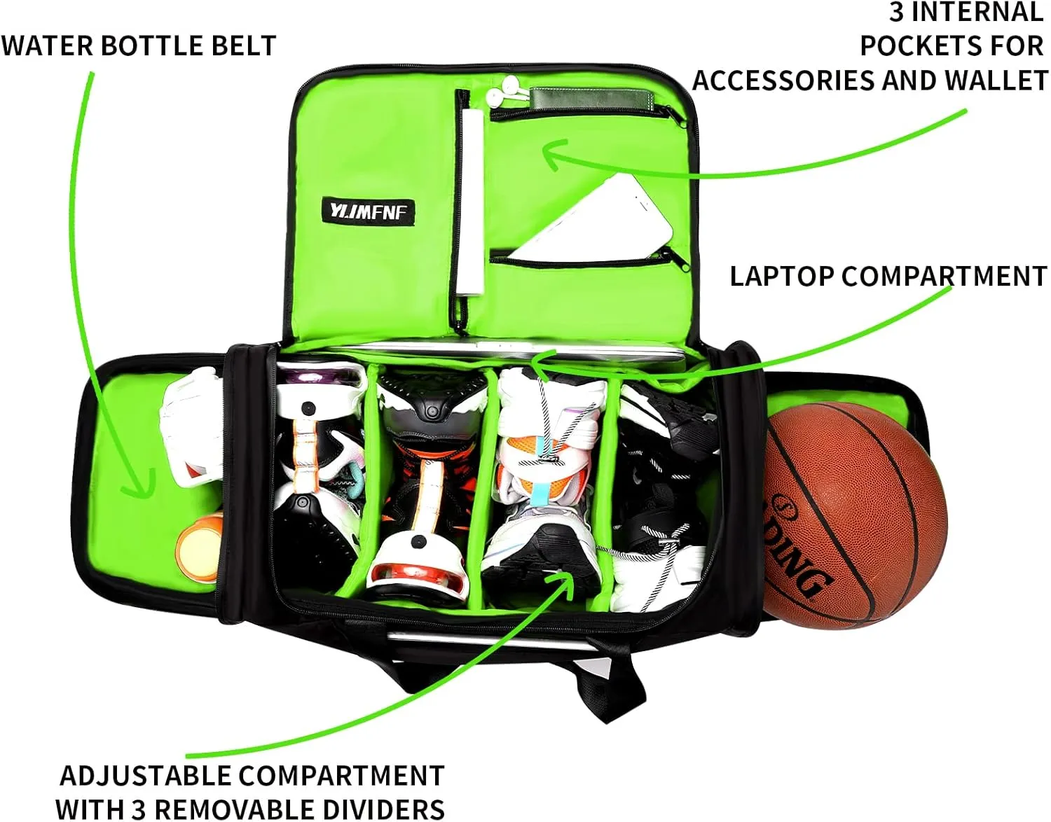Sneaker Bag for Travel, Premium Multi-functional Duffel Bag, Gym Training Bag With 3 Adjustable Compartment Dividers, Waterproof Outdoor Sports Bag Green