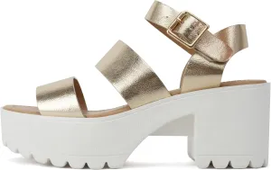 Soda ACCOUNT ~ Women Open Toe Two Bands Lug sole Fashion Block Heel Sandals with Adjustable Ankle Strap