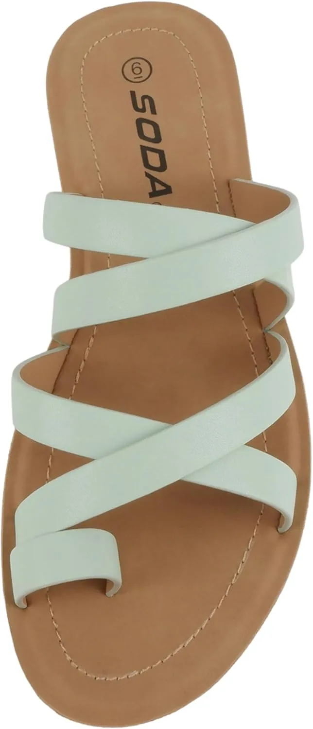 Soda ISABEL ~Women Fashion Comfortable Slip On Flat Cross bands Toe Ring Fashion Sandals