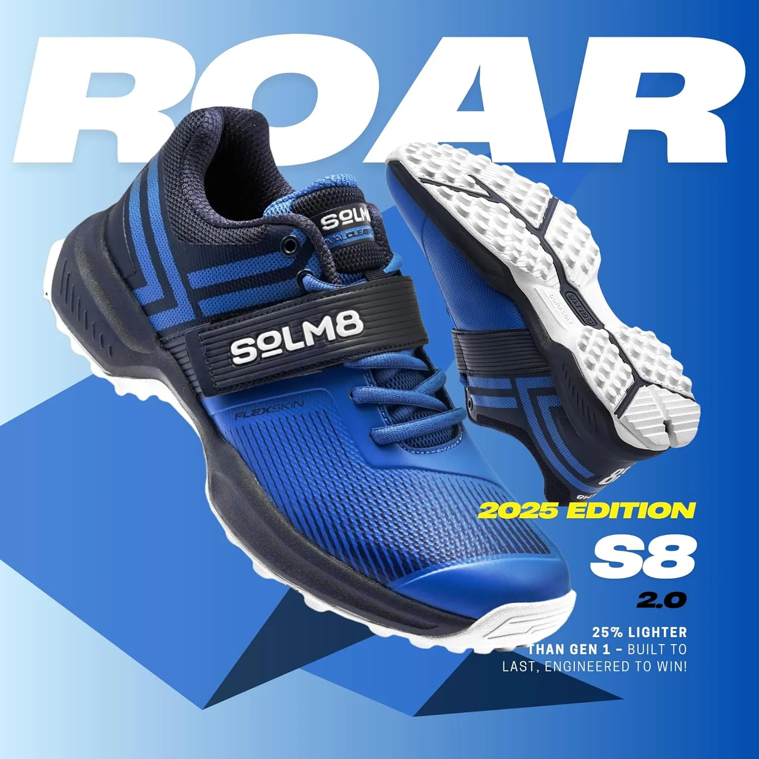 SOLM8 S8 Cricket Shoes - Rubber Spikes Professional Cleats for Outdoor Turf and Field Sports Gel Cushioned Insole