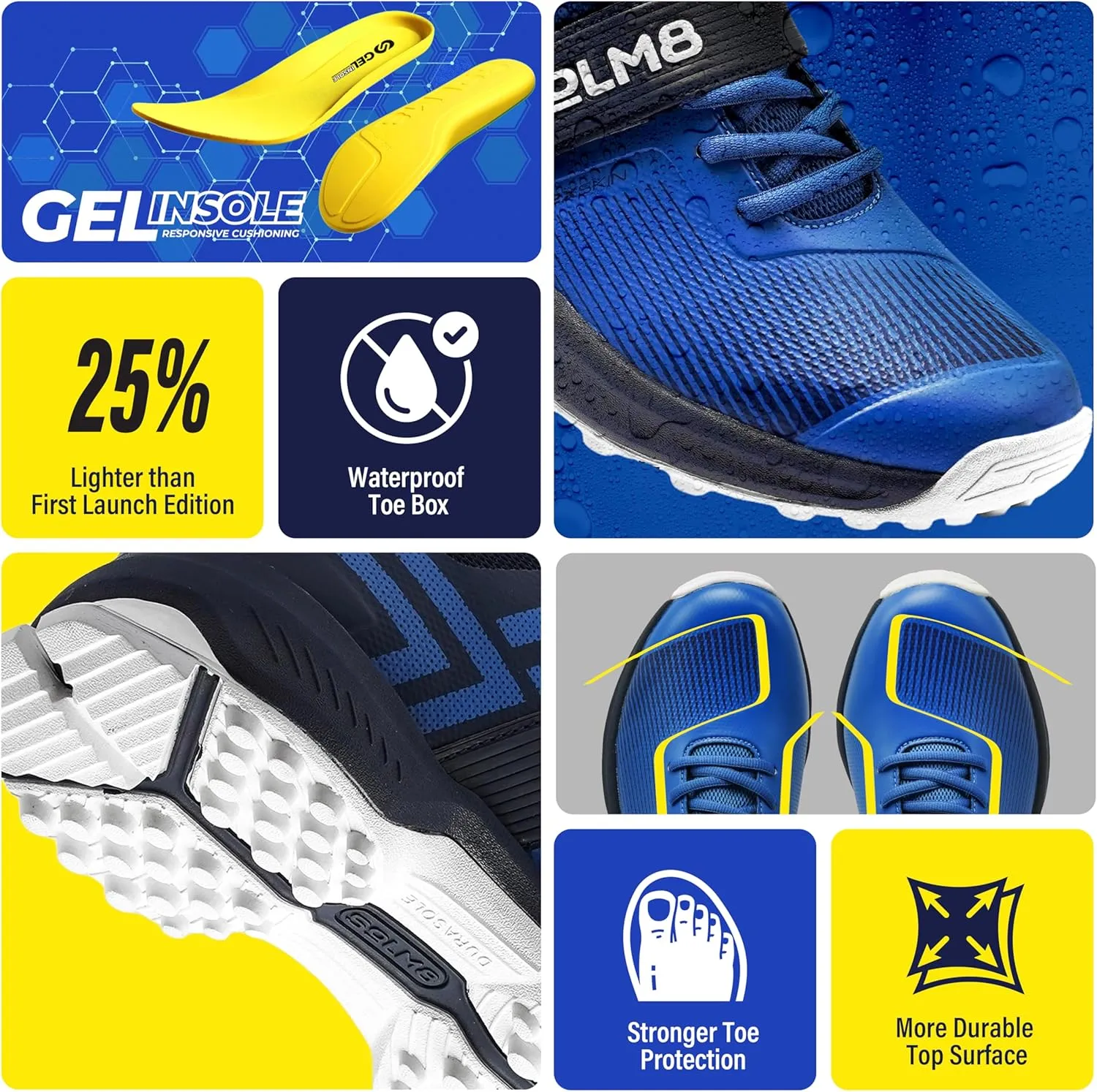 SOLM8 S8 Cricket Shoes - Rubber Spikes Professional Cleats for Outdoor Turf and Field Sports Gel Cushioned Insole