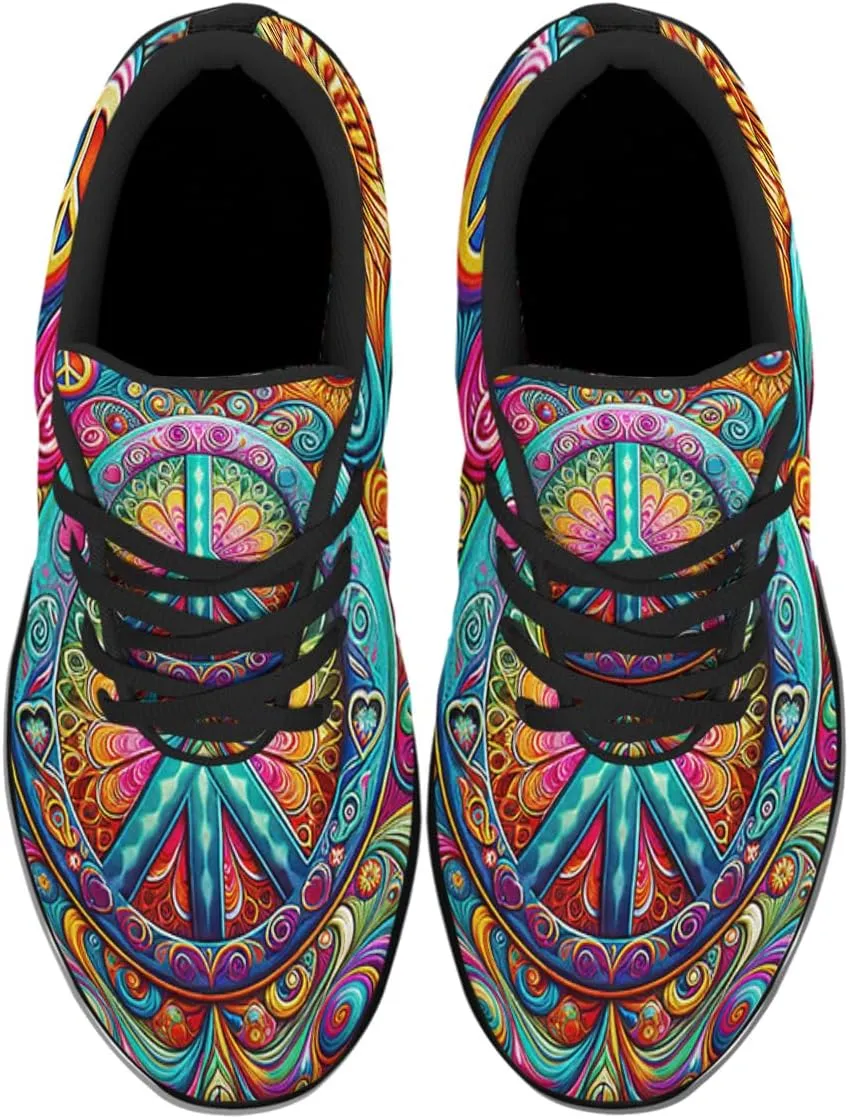 Sonzj-II Peace Hippie Printed Men Women Running Walking Shoes Lightweight Breathable Fashion Sneakers