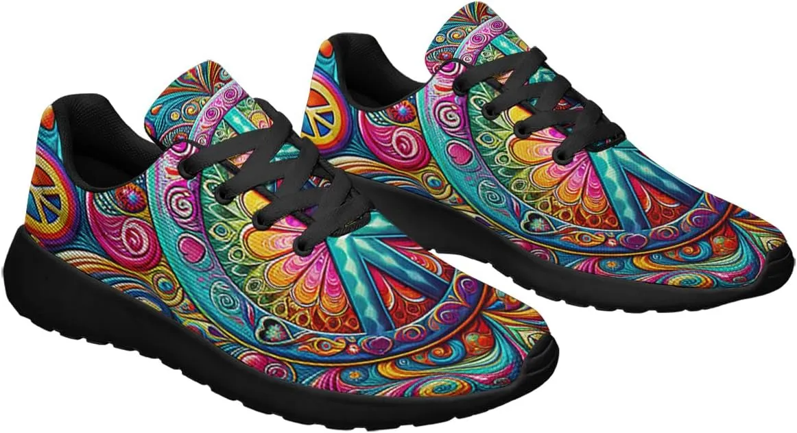 Sonzj-II Peace Hippie Printed Men Women Running Walking Shoes Lightweight Breathable Fashion Sneakers