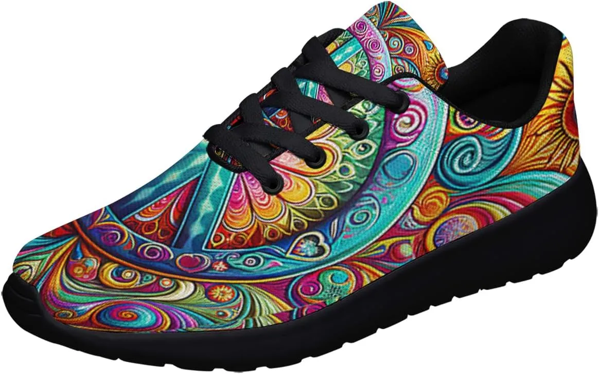 Sonzj-II Peace Hippie Printed Men Women Running Walking Shoes Lightweight Breathable Fashion Sneakers