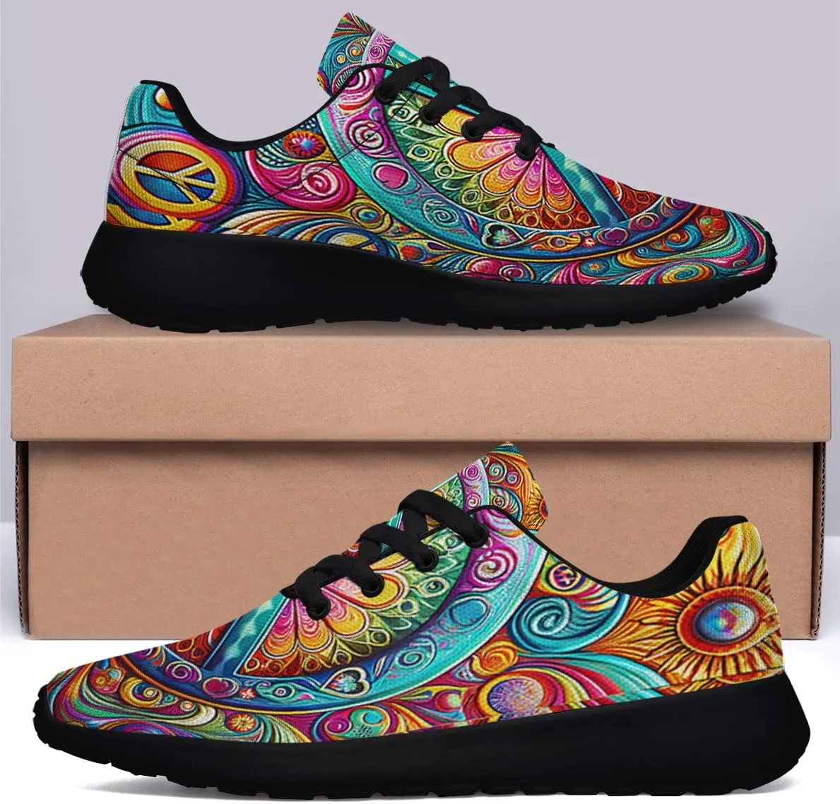 Sonzj-II Peace Hippie Printed Men Women Running Walking Shoes Lightweight Breathable Fashion Sneakers