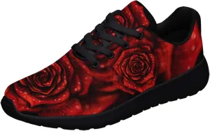 Sonzj-II Red Rose Shoes for Women Vintage Roses Running Shoes Flower Floral Print Lightweight Walking Tennis Sneakers Gift for Her