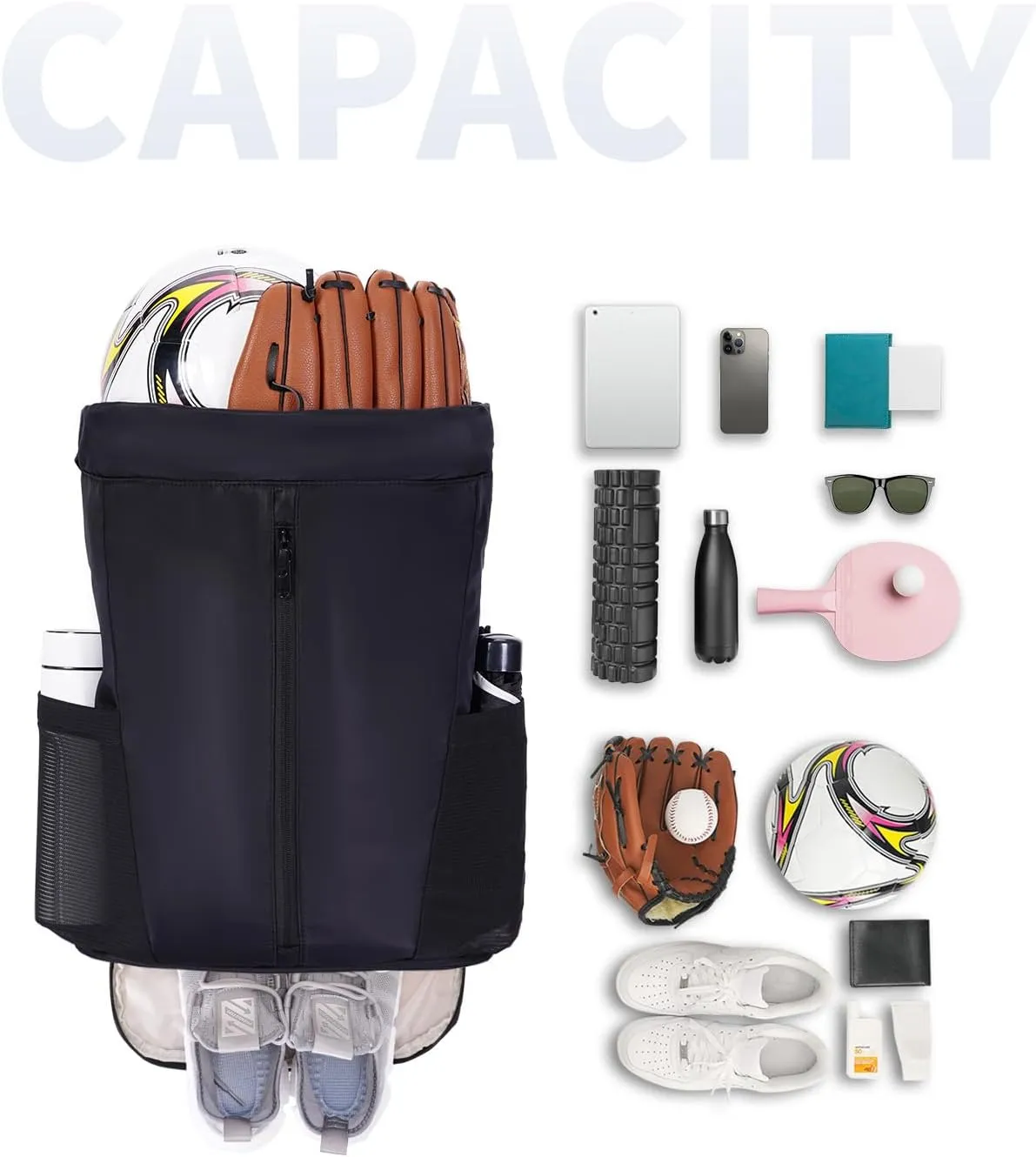 sportsnew Drawstring Backpack Sports Gym Bag with Shoes Compartment, String Backpack Cinch for Women Men, Water-Resistant Drawstring Bag for Workout Travel, Lightweight, Black, Patent Pending