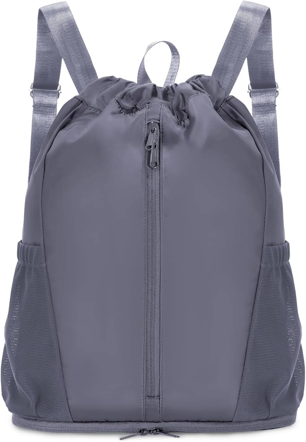 sportsnew Drawstring Backpack Sports Gym Bag with Shoes Compartment, String Backpack Cinch for Women Men, Water-Resistant Drawstring Bag for Workout Travel, Lightweight, Gray, Patent Pending