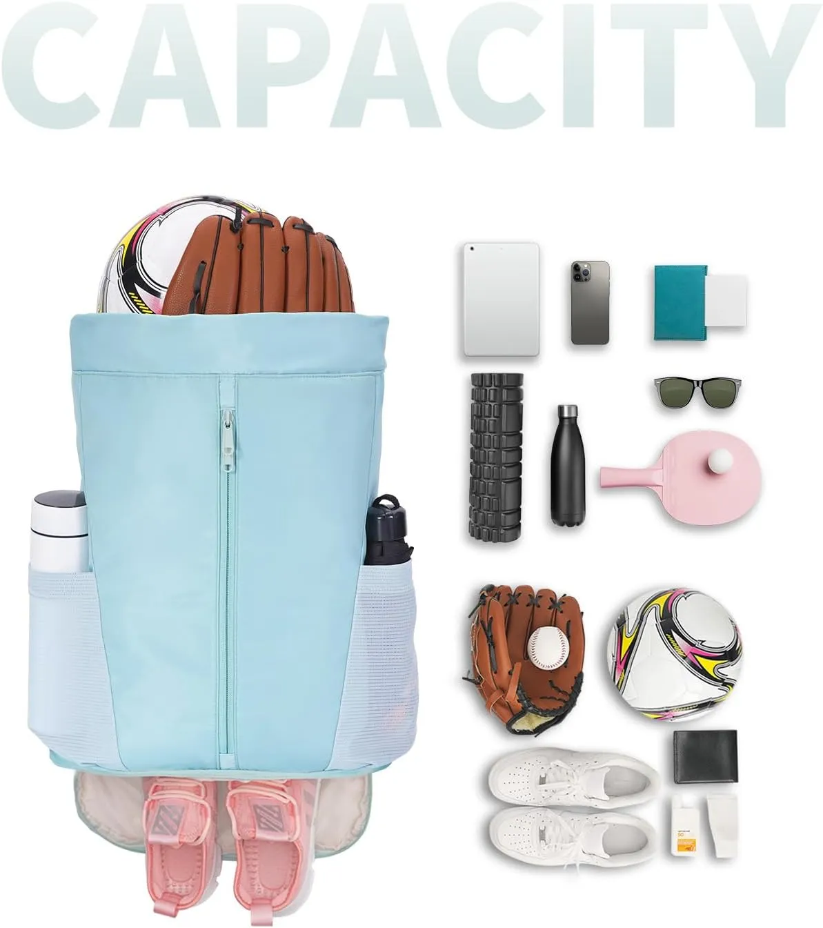 sportsnew Drawstring Backpack Sports Gym Bag with Shoes Compartment, String Backpack Cinch for Women Men, Water-Resistant Drawstring Bag for Workout Travel, Lightweight, Mint Green, Patent Pending