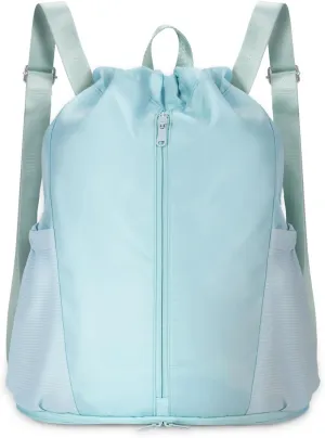 sportsnew Drawstring Backpack Sports Gym Bag with Shoes Compartment, String Backpack Cinch for Women Men, Water-Resistant Drawstring Bag for Workout Travel, Lightweight, Mint Green, Patent Pending