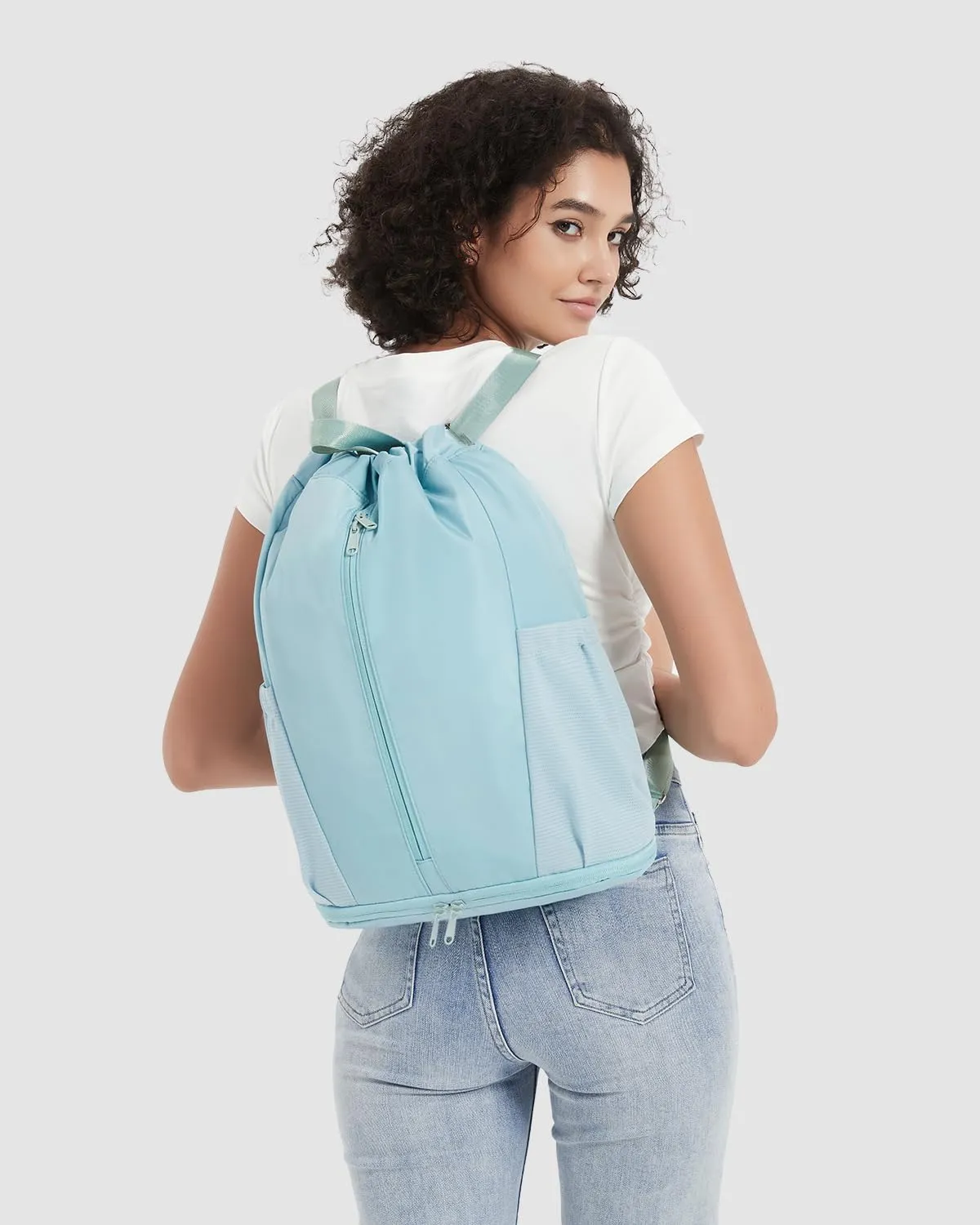 sportsnew Drawstring Backpack Sports Gym Bag with Shoes Compartment, String Backpack Cinch for Women Men, Water-Resistant Drawstring Bag for Workout Travel, Lightweight, Mint Green, Patent Pending
