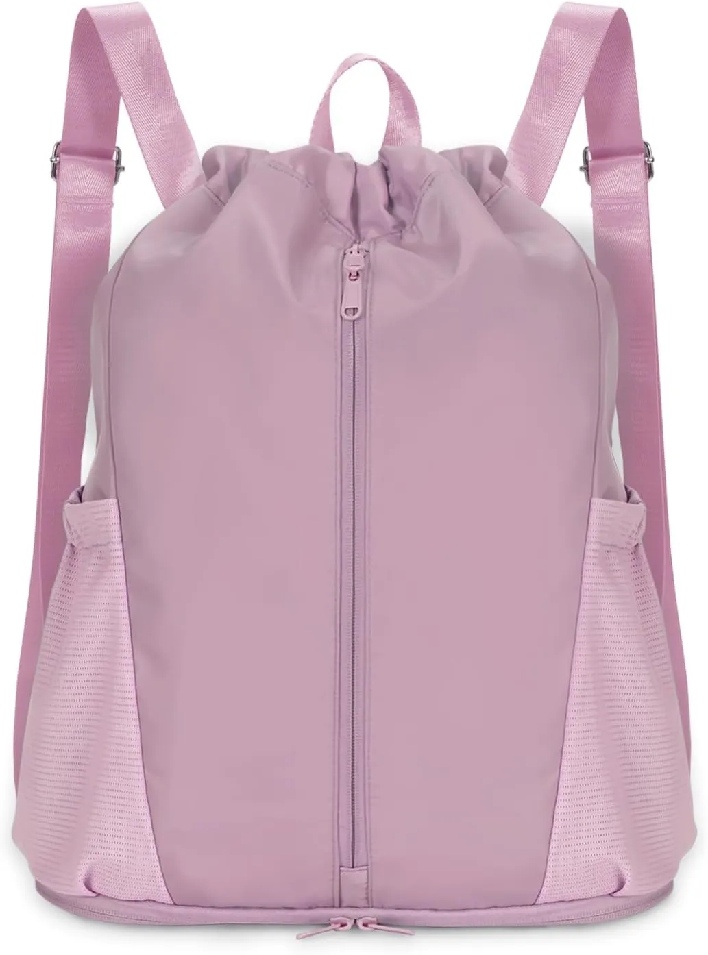 sportsnew Drawstring Backpack Sports Gym Bag with Shoes Compartment, String Backpack Cinch for Women Men, Water-Resistant Drawstring Bag for Workout Travel, Lightweight, Pink, Patent Pending