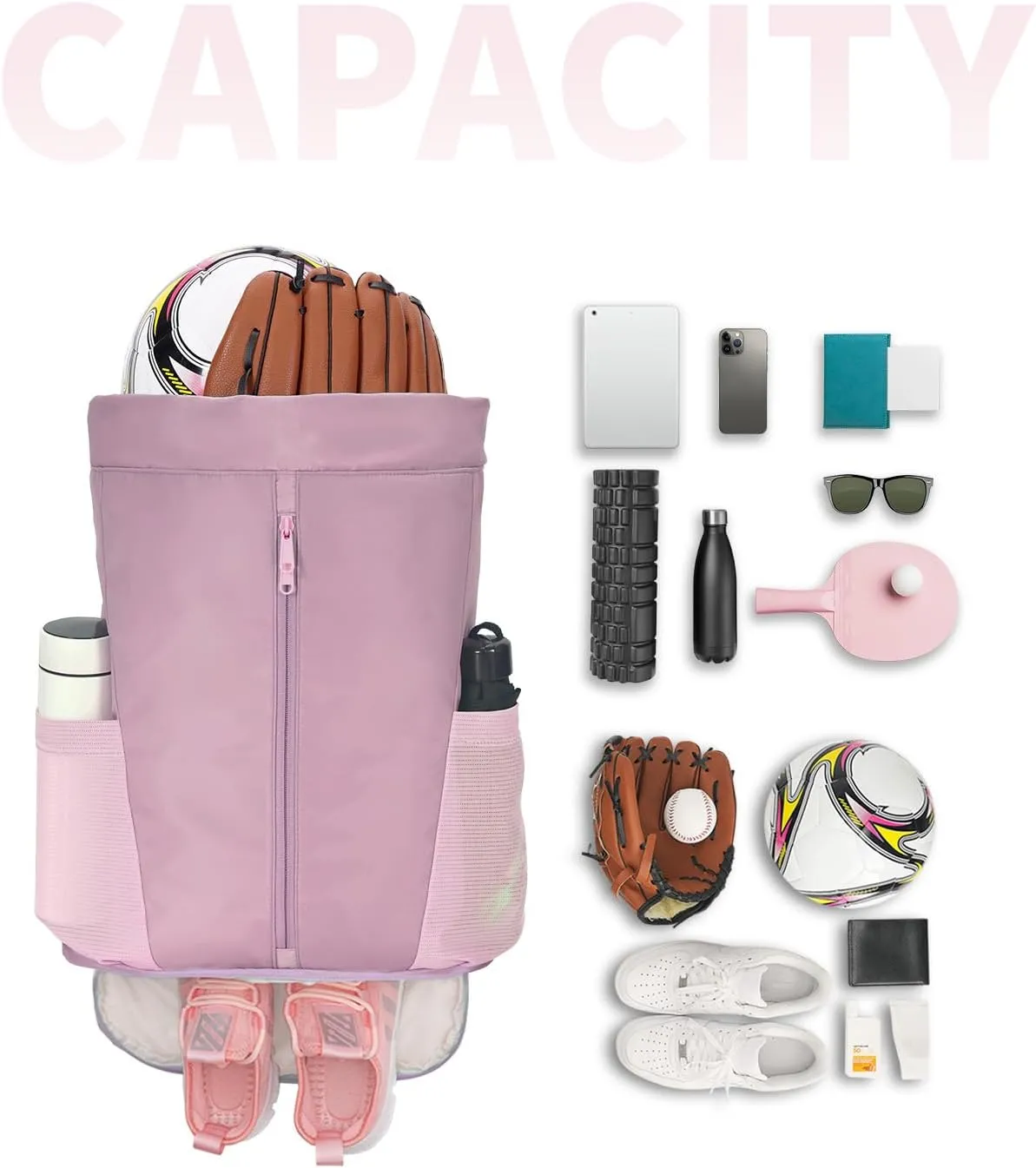sportsnew Drawstring Backpack Sports Gym Bag with Shoes Compartment, String Backpack Cinch for Women Men, Water-Resistant Drawstring Bag for Workout Travel, Lightweight, Pink, Patent Pending