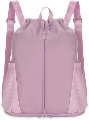sportsnew Drawstring Backpack Sports Gym Bag with Shoes Compartment, String Backpack Cinch for Women Men, Water-Resistant Drawstring Bag for Workout Travel, Lightweight, Pink, Patent Pending