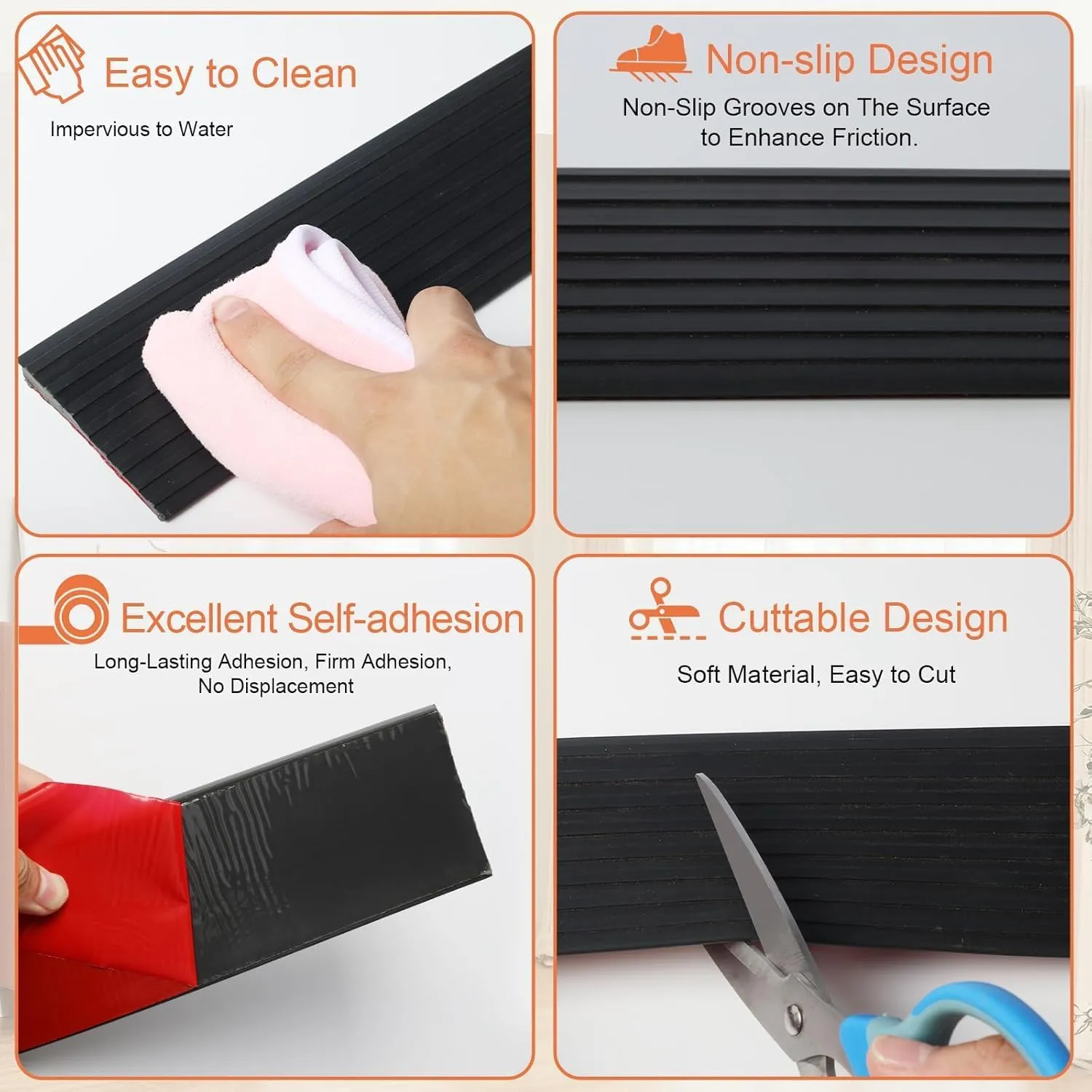 Storystore Threshold Ramps for Doorways, 2'' Wide x 6.6 FT Self-Adhesive Rubber Wheelchair Threshold Ramp, 2/5 Inch Rise Door Thresholds Strip for Wheelchair Stroller Scooter Reducer (Black)