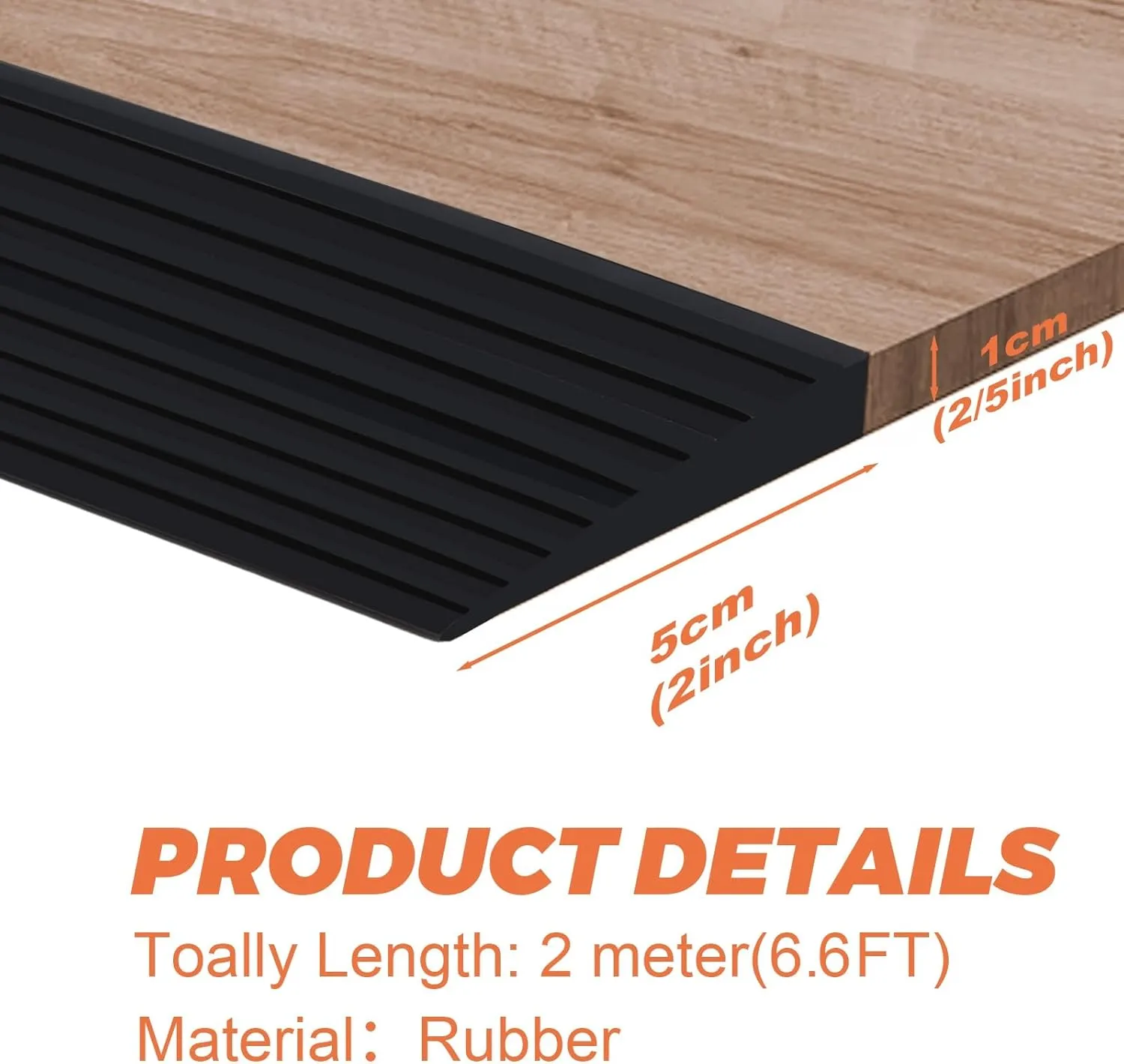 Storystore Threshold Ramps for Doorways, 2'' Wide x 6.6 FT Self-Adhesive Rubber Wheelchair Threshold Ramp, 2/5 Inch Rise Door Thresholds Strip for Wheelchair Stroller Scooter Reducer (Black)