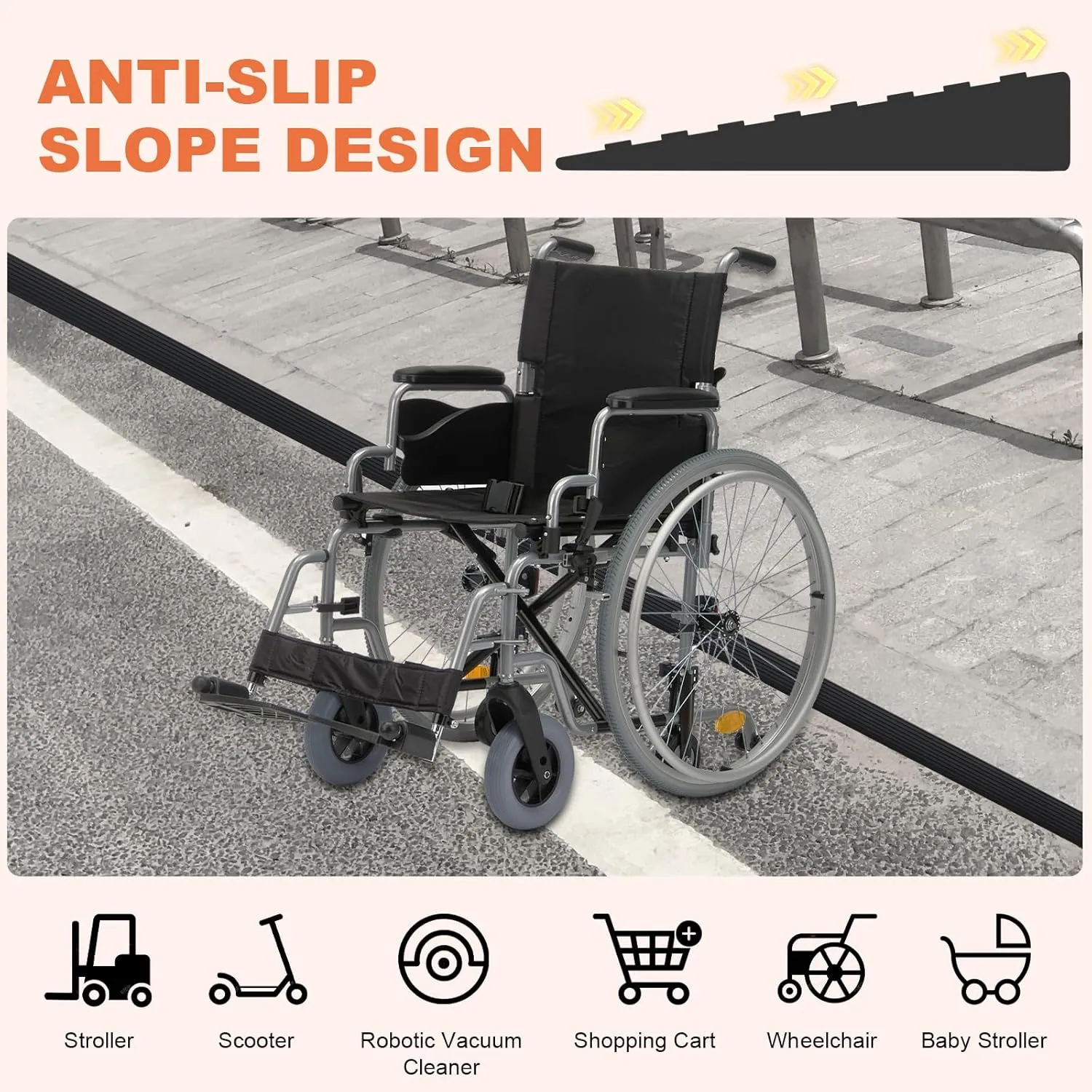Storystore Threshold Ramps for Doorways, 2'' Wide x 6.6 FT Self-Adhesive Rubber Wheelchair Threshold Ramp, 2/5 Inch Rise Door Thresholds Strip for Wheelchair Stroller Scooter Reducer (Black)