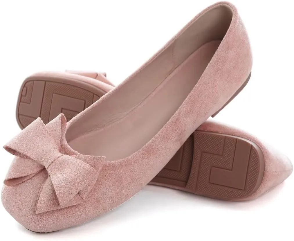 Stunner Women's Casual Flats Square Toe Bowknot Ballet Flats Comfortable Slip On Wedding Dress Shoes