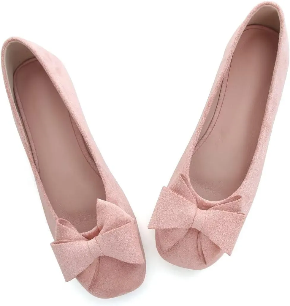 Stunner Women's Casual Flats Square Toe Bowknot Ballet Flats Comfortable Slip On Wedding Dress Shoes