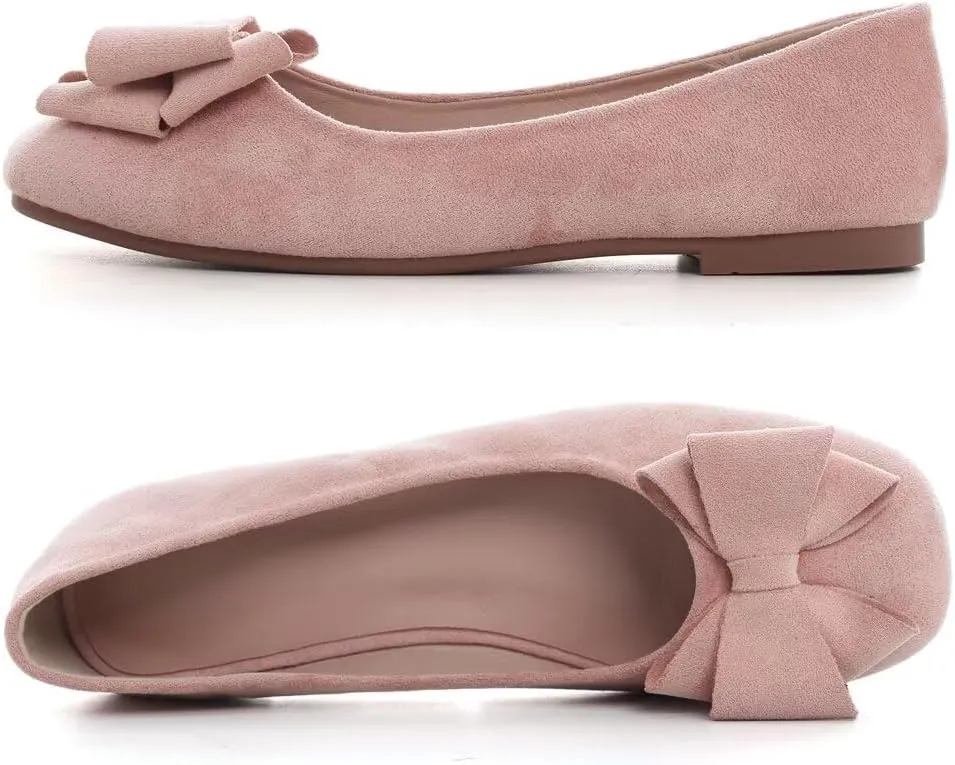 Stunner Women's Casual Flats Square Toe Bowknot Ballet Flats Comfortable Slip On Wedding Dress Shoes