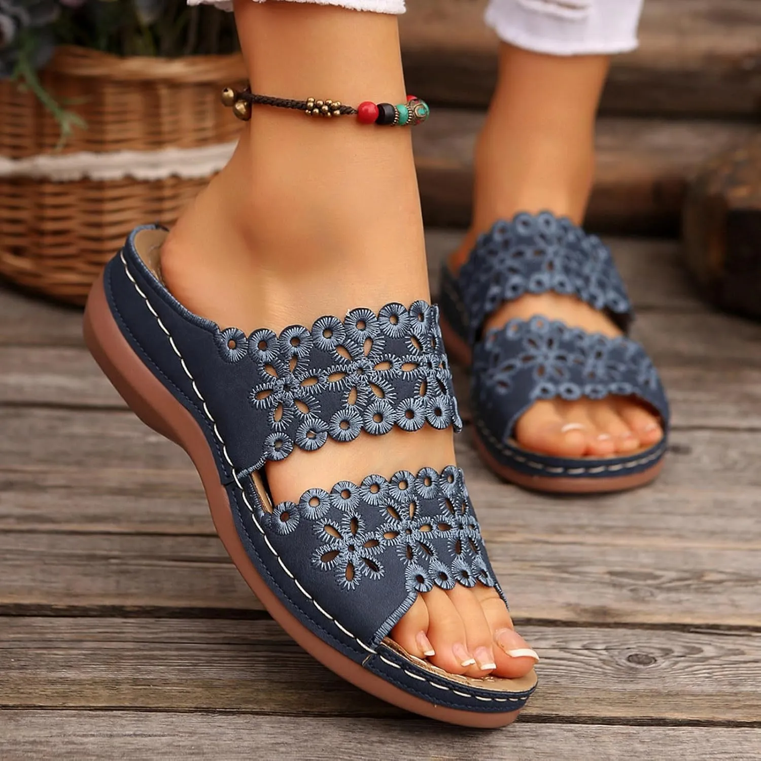 Summer Sandals for Women Mesh Hollow Out Comfort Shoes Orthopedic Arch-Support Walking Wide Width Sandal